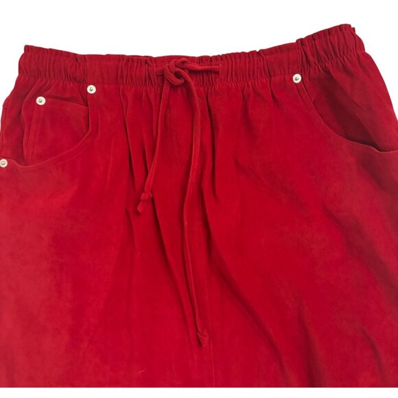 Denim Company Red Suede Midi Skirt With Elastic Waist & Drawstring Closure - Picture 3 of 10